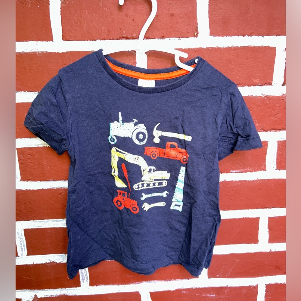 Navy blue graphic construction short sleeve t-shirt